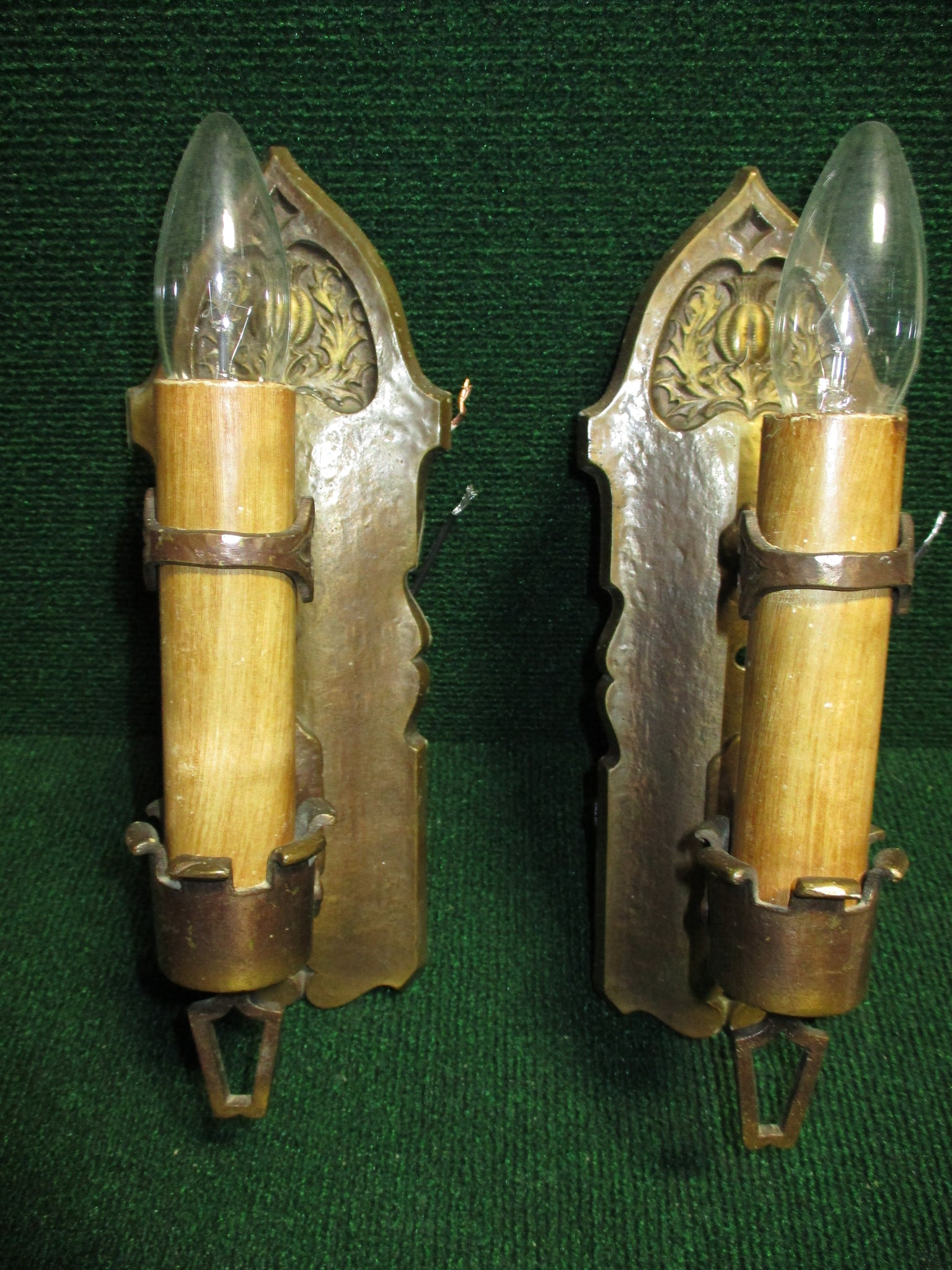 Pair of Antique Brass Wall Sconces (19266)